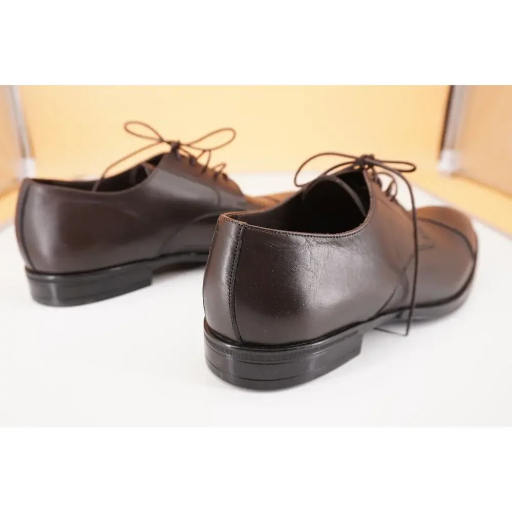 Canali Cap Toe Derby Dark Brown Leather Oxford SZ 9 New Lace Up dress shoe $645
